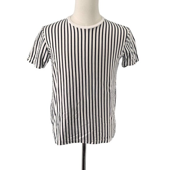 D&F Ricky Singh Black & White Vertical Stripe Tee | Size Small EUC Summer Vibes - Picture 1 of 7
